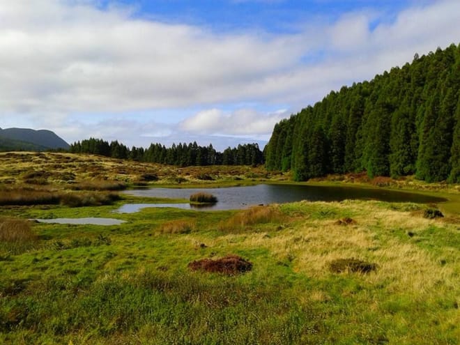 <p>This is Black Lake across from the Christmas Cave.</p>