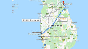 Colombo Airport (CMB) to Kuchchaveli City Private Transfer