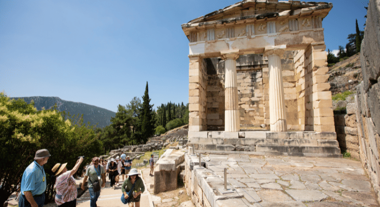 Scenic view of Delphi valley and mountains in Greece