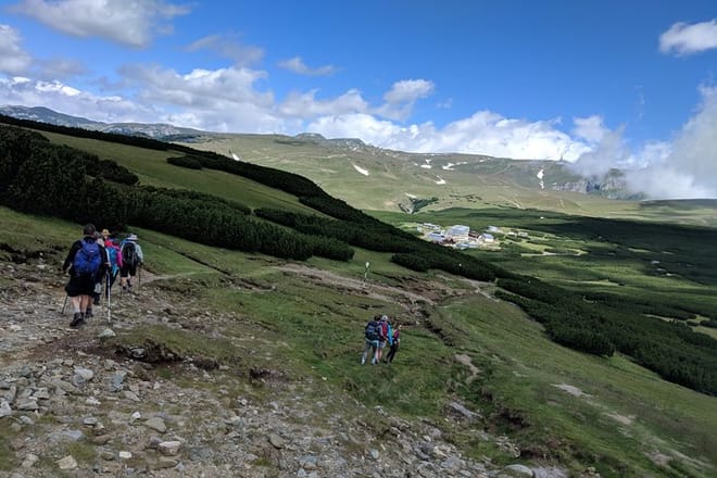 Family day hike in Carpathian Mountains