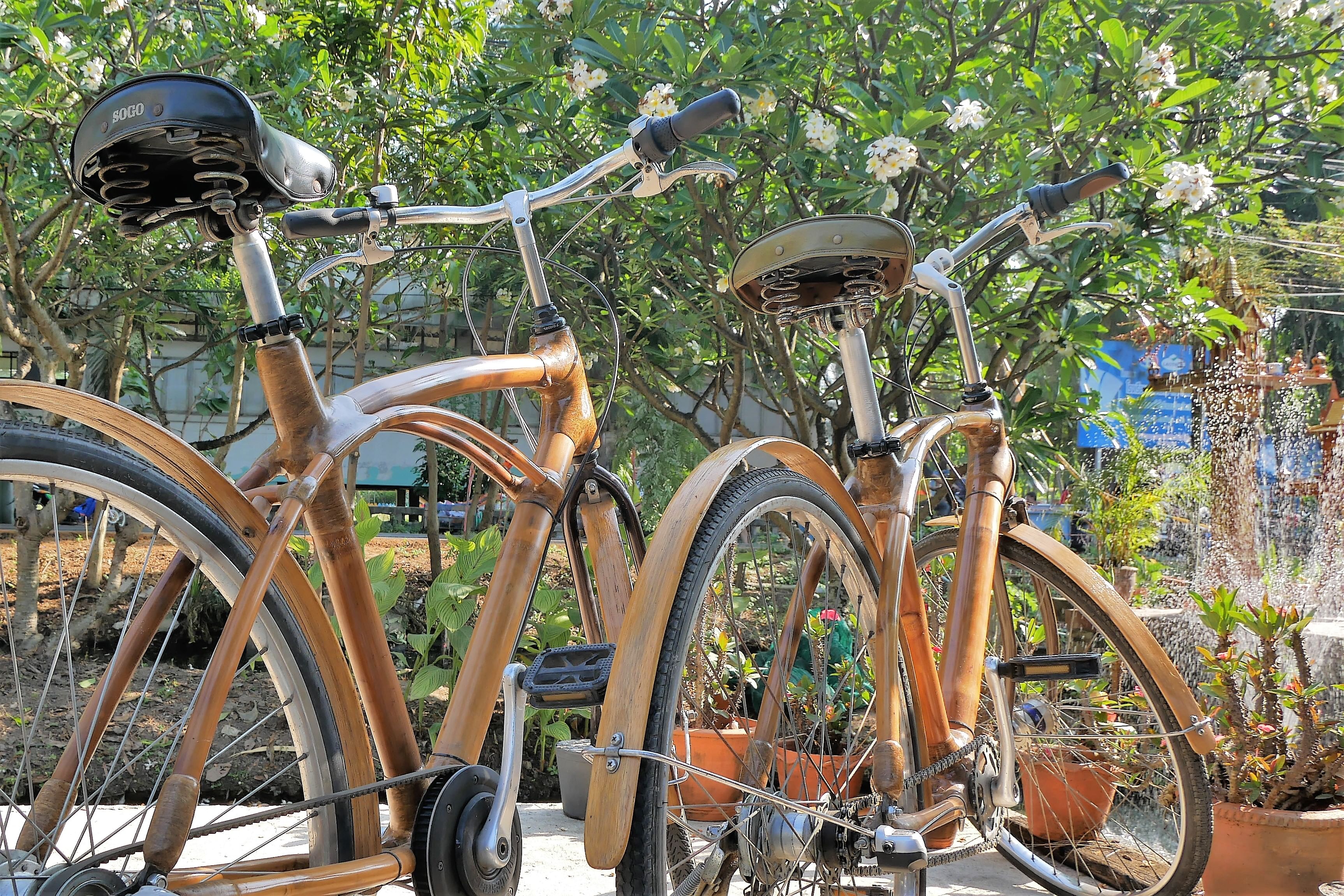 Beautiful bamboo bicycles waiting for tour guests.