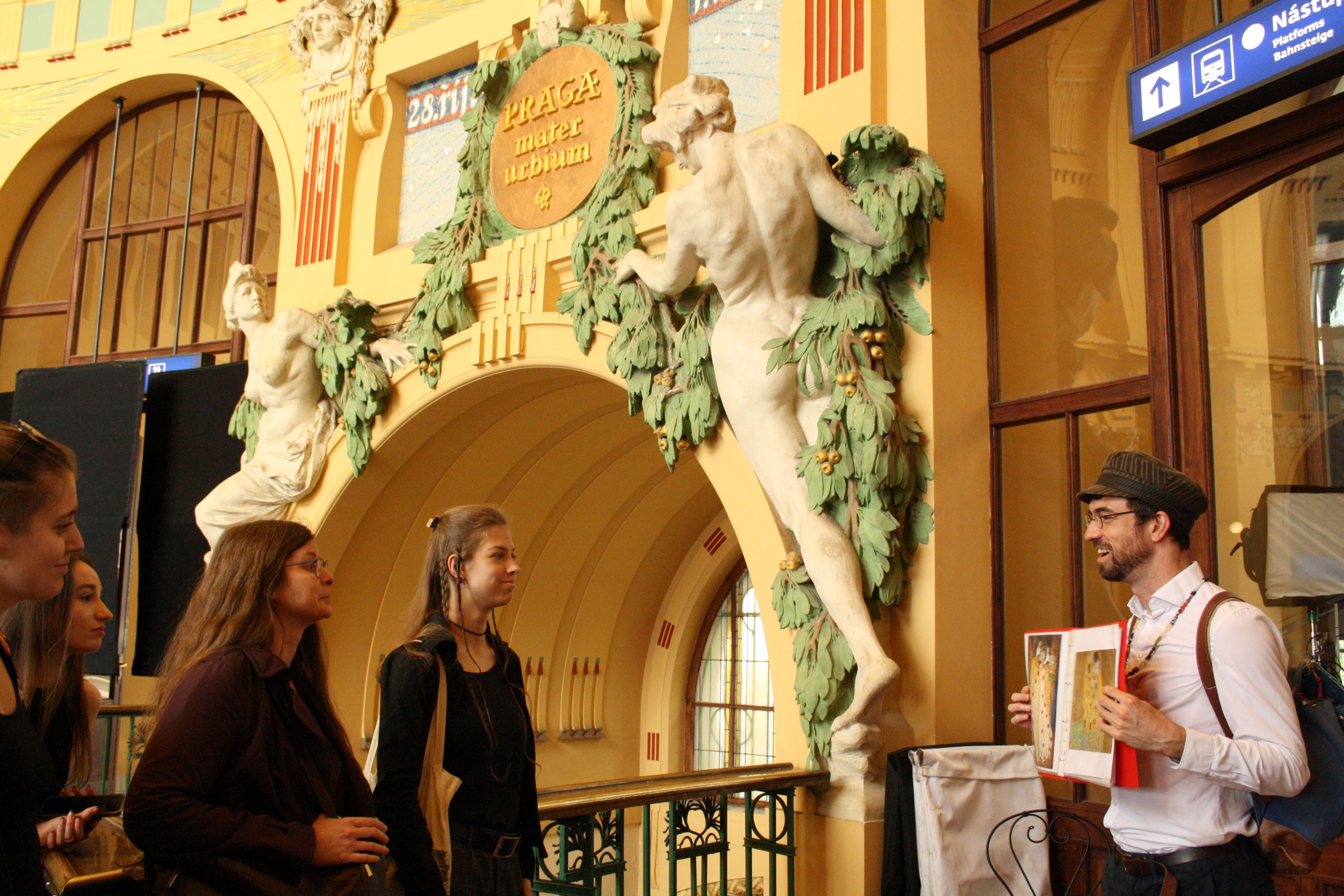 tour guide engaging with a group of tourists