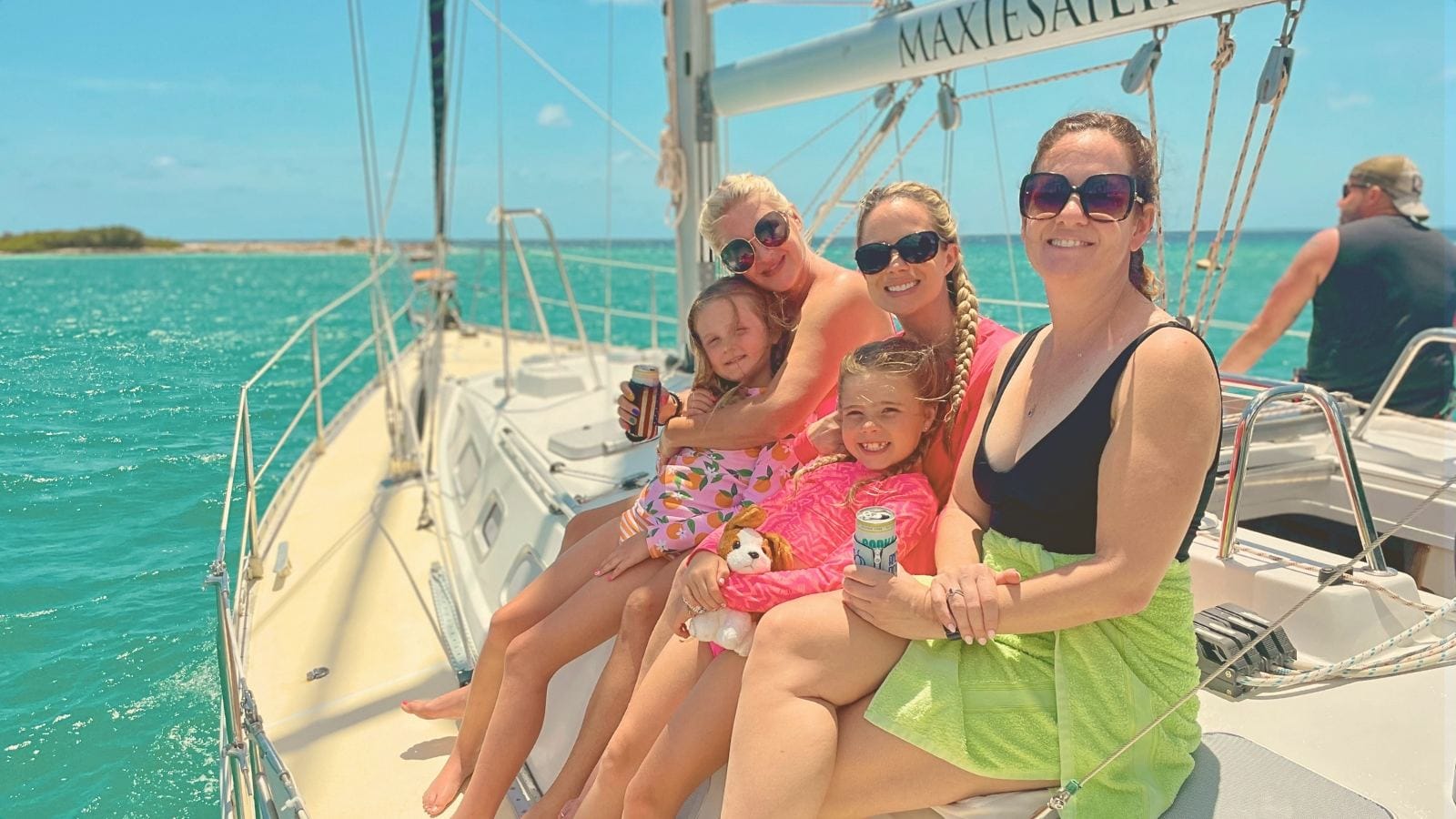 Family enjoying sailing Caribbean Sea during a lunch tour by Maxie Sailing in Curacao