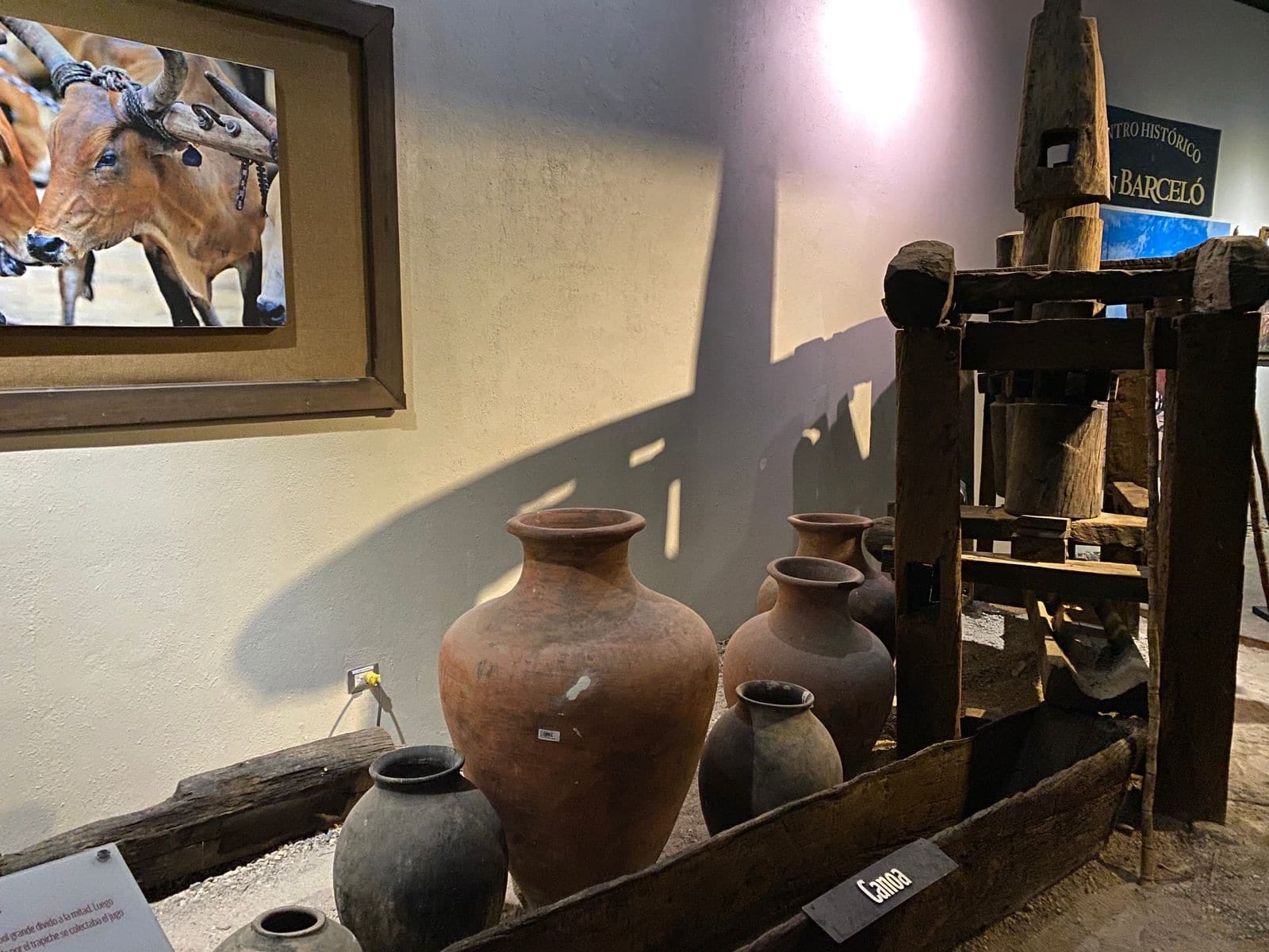 Antique objects and tools related to the history of rum in the Ron Barceló Historical Center.