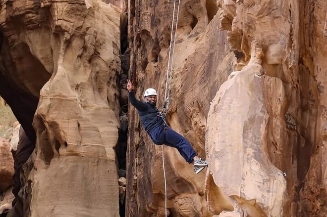 Private Abseiling in Alula Desert.
