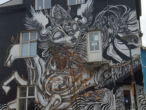 A graffiti art piece in downtown Reykjavik inspired by Óður til móður (Ode to mother), an Icelandic song