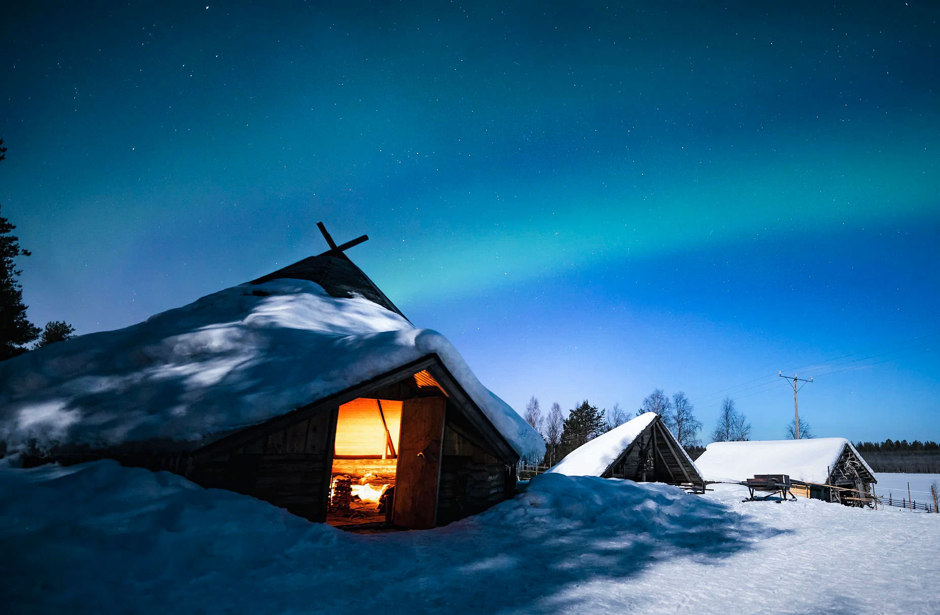 Winter night at the reindeer farm