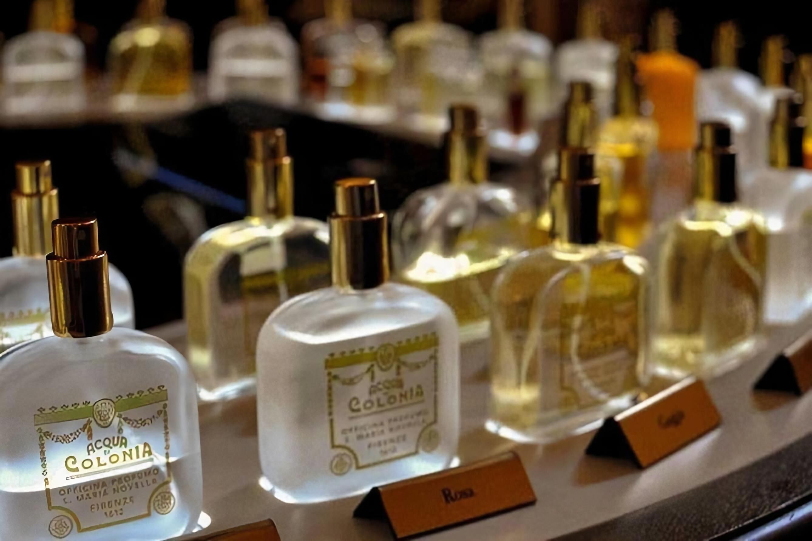 Close-up of some perfume bottles on display 