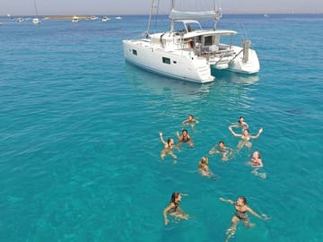 Swimming in crystal clear blue waters