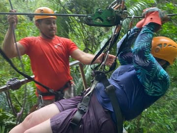High-speed zip line through tropical trees
