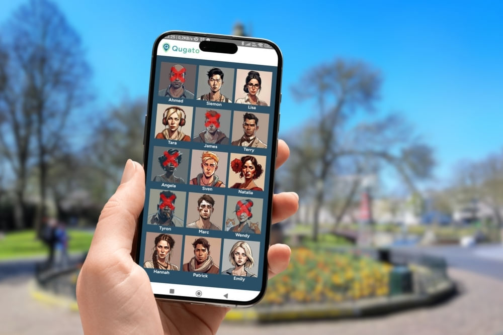 Phone showing the suspect board in the City Detective scavenger hunt by Qugato.