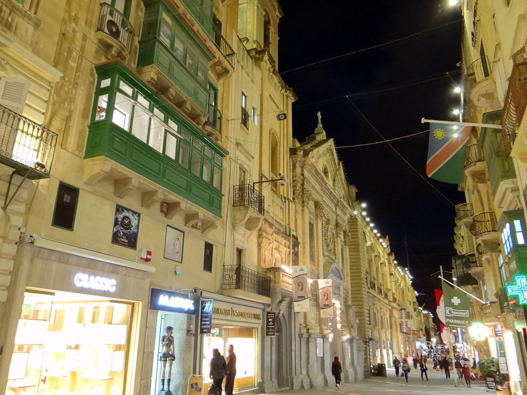 Main street in Valletta at night