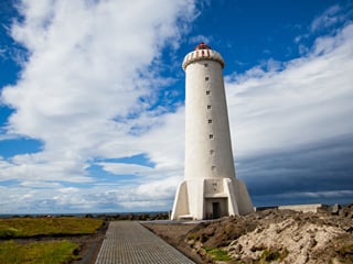 Akranes lighthouses against the backdrop of the sea