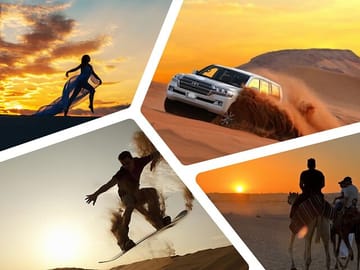 Sunset Desert Safari, Dune Bashing, camel ride, sand boarding, inland sea visit by Falcon Toutrs Doha - Qatar
