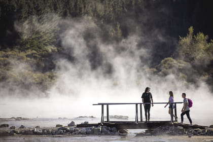 Auckland: ONE WAY TRIP to ROTORUA via Wai O Tapu, Redwood Forest and Rotorua Central Hotels Drop-off