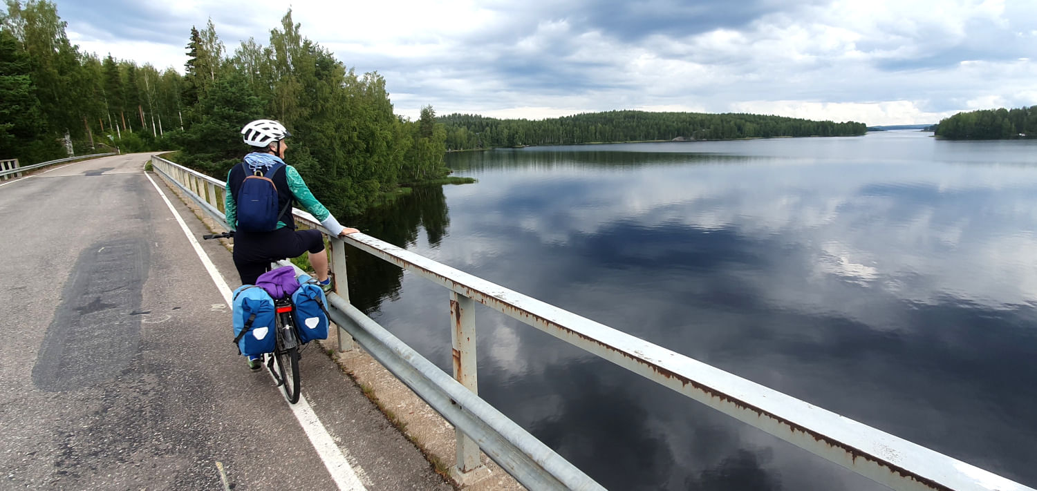 Cycling by lake Saimaa