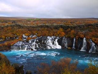 Hraunfossar Waterfalls during South coast and northern lights tour
