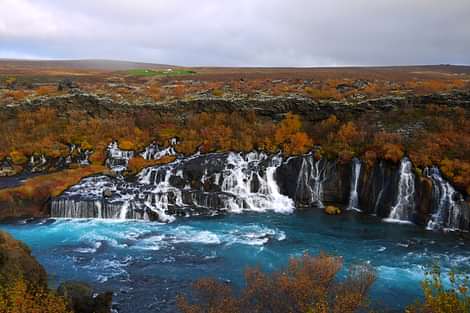 Hraunfossar Waterfalls during South coast and northern lights tour