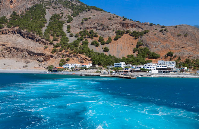 Kreta — Die Bucht von St. Roumeli am Ausgang der Samaria-Schlucht