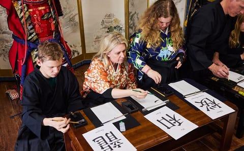 Japanese Calligraphy Class in Kimono near Osaka Castle