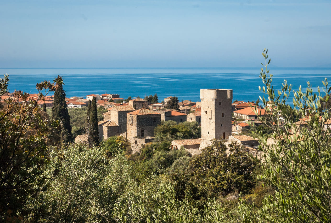 Mourtzinos tower and the village of Kardamlyi