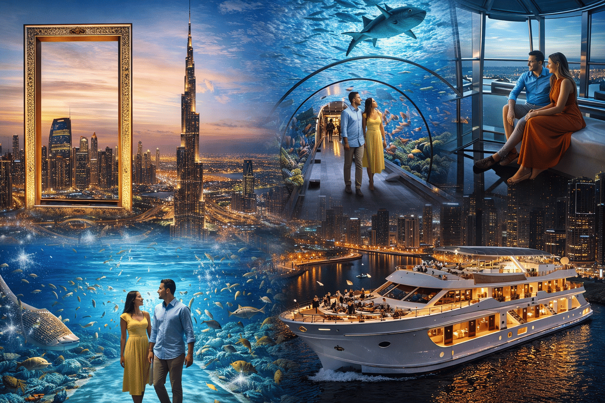 Dubai Luxury Private City Tour With Burj Khalifa, Dubai Aquarium, Dubai Frame , Sky View , View At The Palm Tickets and Luxury Dinner Yacht