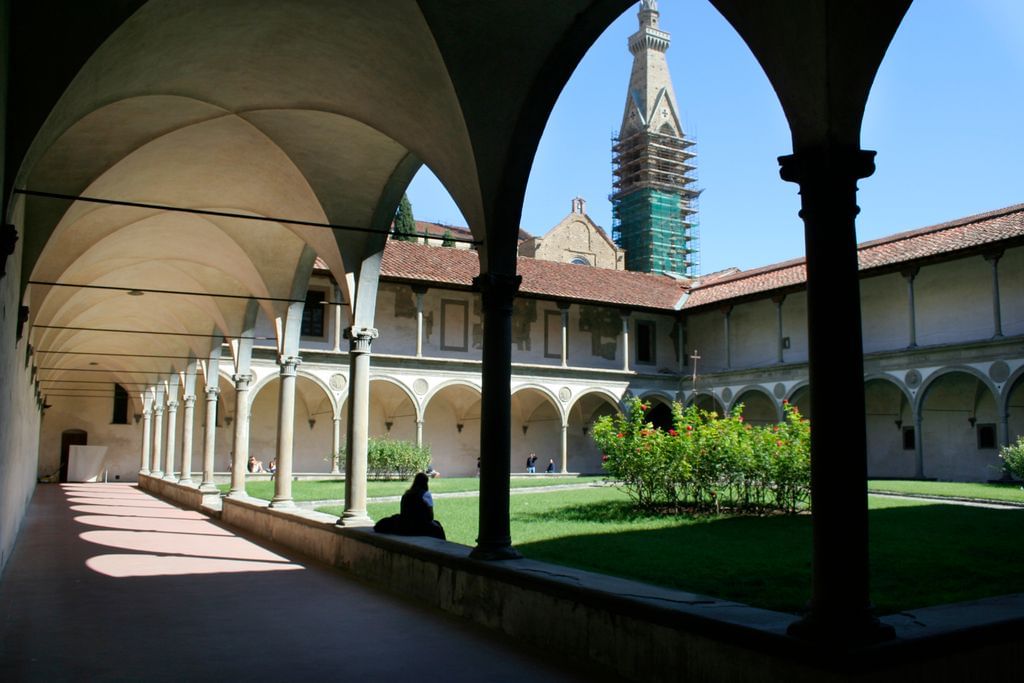 View of the internal cloister church with its loggias and courtyard 
