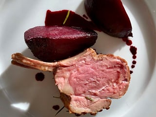 Icelandic, free roaming lamb and baked beetroot at Salt Eldhus cookery school