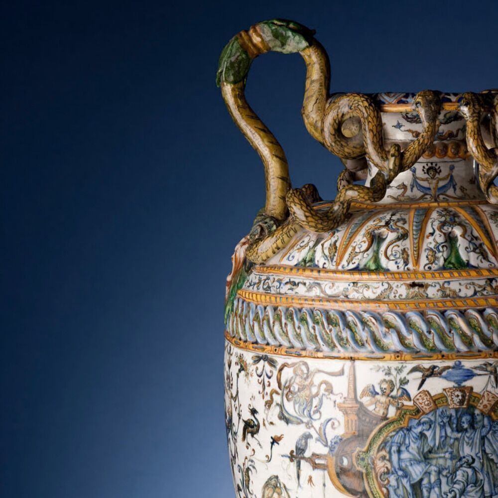 Decorated ceramic vase on display at the Bargello Museum