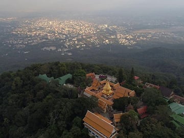 An arial picture of Doi Suthep overlooking Chiang Mai.