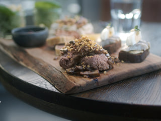 A close up view of a platter filled with traditional Icelandic food.