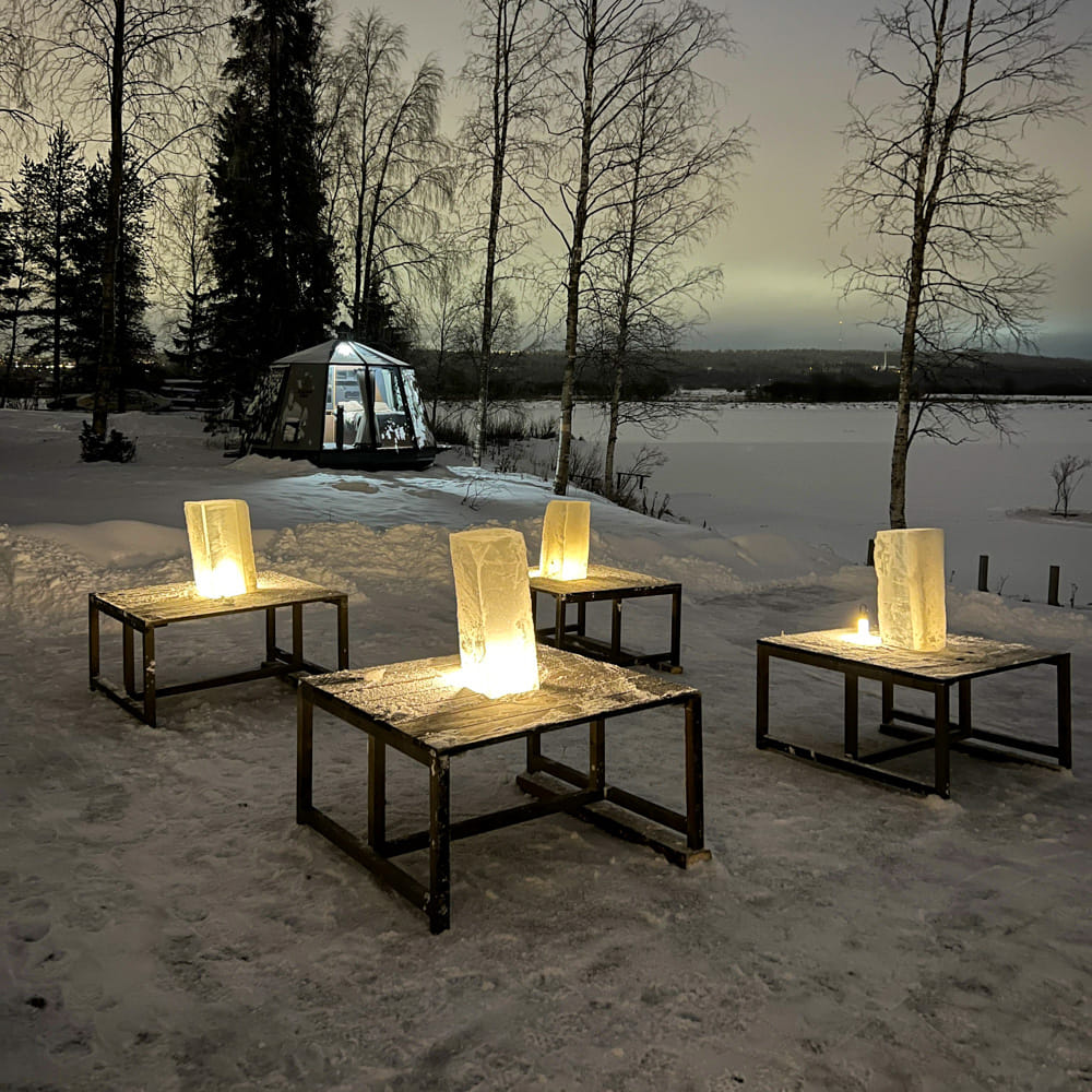 Ice sculpting blocks on the table ready to be sculpted