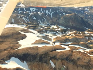 Landmannalaugar mountains from above covered with a bit of snow