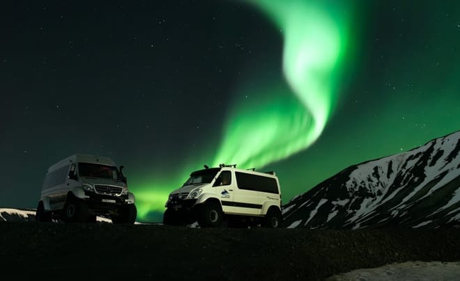 Super jeeps during 4x4 northern lights tour Iceland