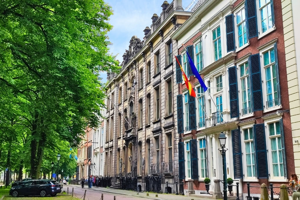 View of Lange Voorhout street along the route of the The Hague scavenger hunt City Detective. 
