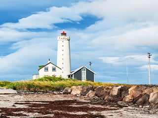Single lighthouse at Akranes overlooking the coastline
