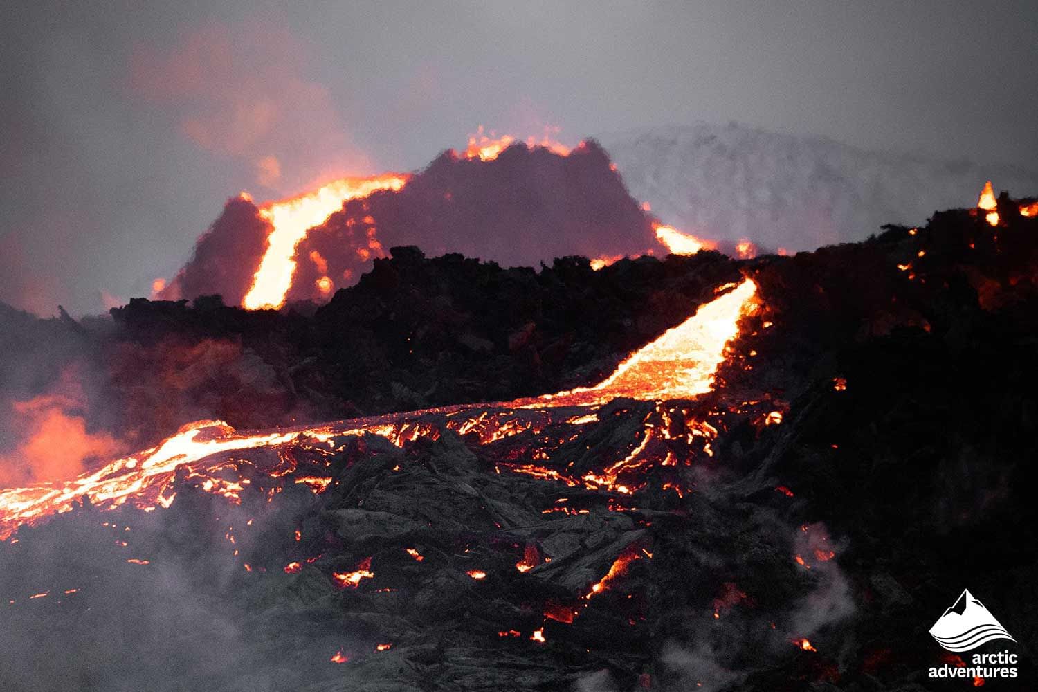 Flowing lava in Iceland during Volcano and blue lagoon tour