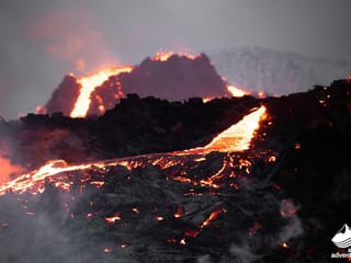 Flowing lava in Iceland during Volcano and blue lagoon tour