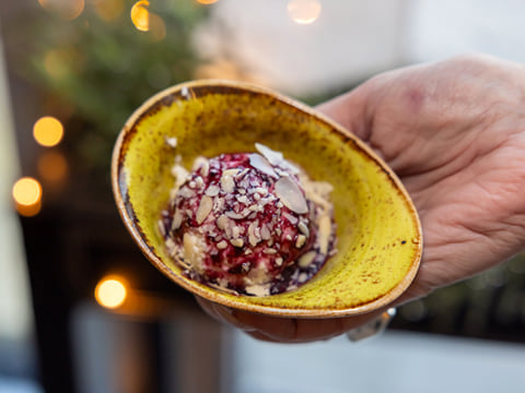 A picture of deliciously decorated Ice Cream.