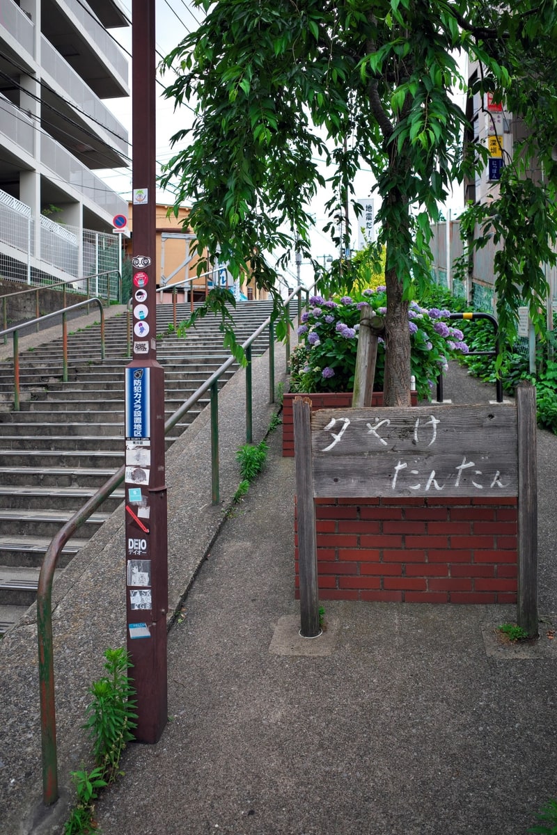 Steps and signs along the Yanaka walking route