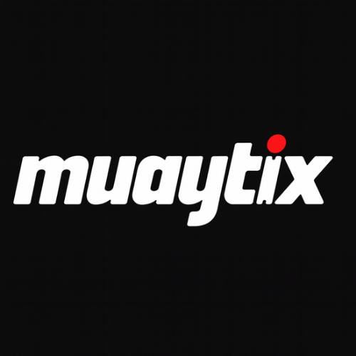 MuayTix official logo on black background representing the trusted ticket partner of Rajadamnern Stadium.