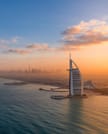 "Aerial view of the iconic Burj Al Arab in Dubai."