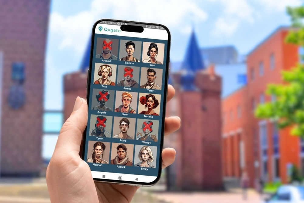 Phone showing the suspect board in the City Detective scavenger hunt by Qugato.