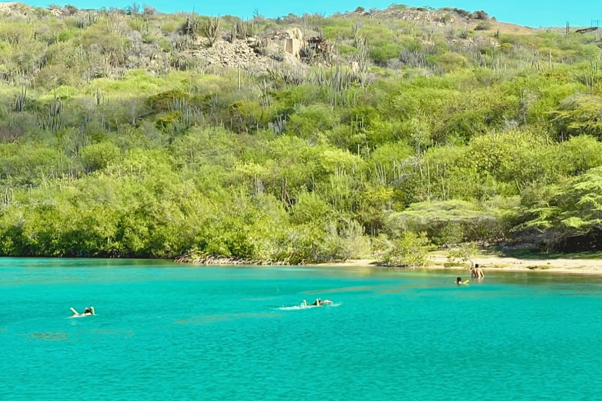 Sailing yacht Galaxie anchored at beautiful Fuik Bay in Curacao