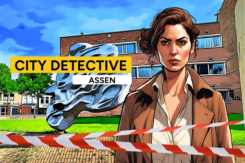 The introduction cover photo of the Assen Scavenger Hunt City Detective by Qugato. Game character Camila introduces herself.
