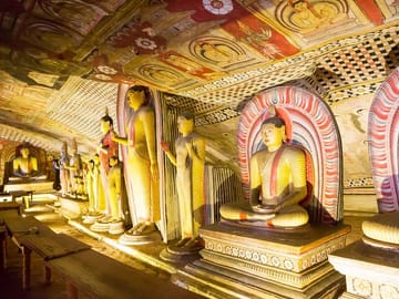 Discover the historic Dambulla Cave Temple, featuring centuries-old Buddha statues, vibrant murals, and panoramic views of the surrounding countryside.