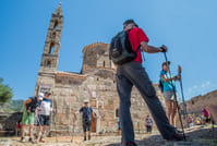 Hikers getting ready in the old city of Kardamyli
