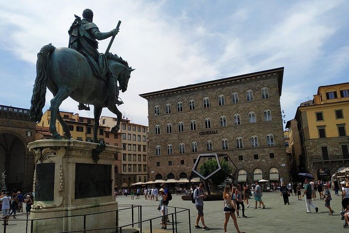 View of Signoria Square with the statue of Cosimo I on horseback in the foreground 