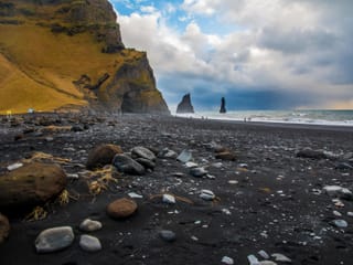 Reynisdrangar sea stacks at Reynisfjara black sand beach