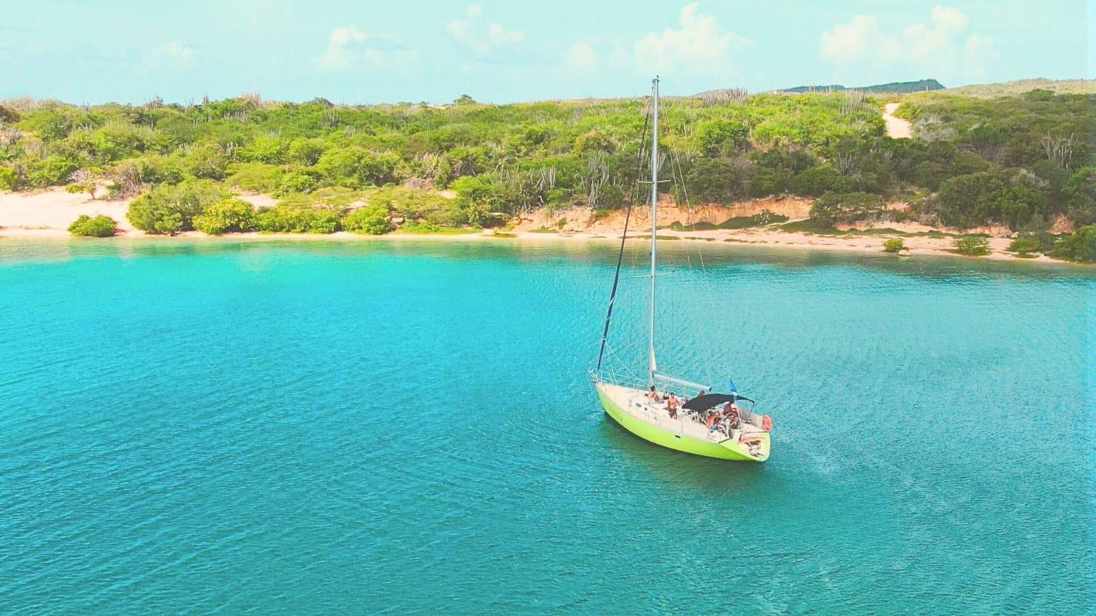 Sailing yacht Galaxie anchored at beautiful Fuik Bay in Curacao